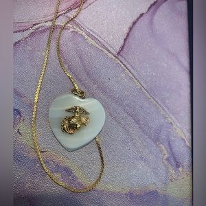 Stunning pearl like heart necklace with marine corps eagle necklace